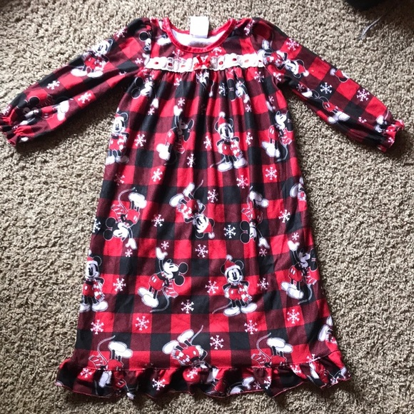Disney Other - Disney Red Black Plaid Mickey Mouse Pjs Nightgown